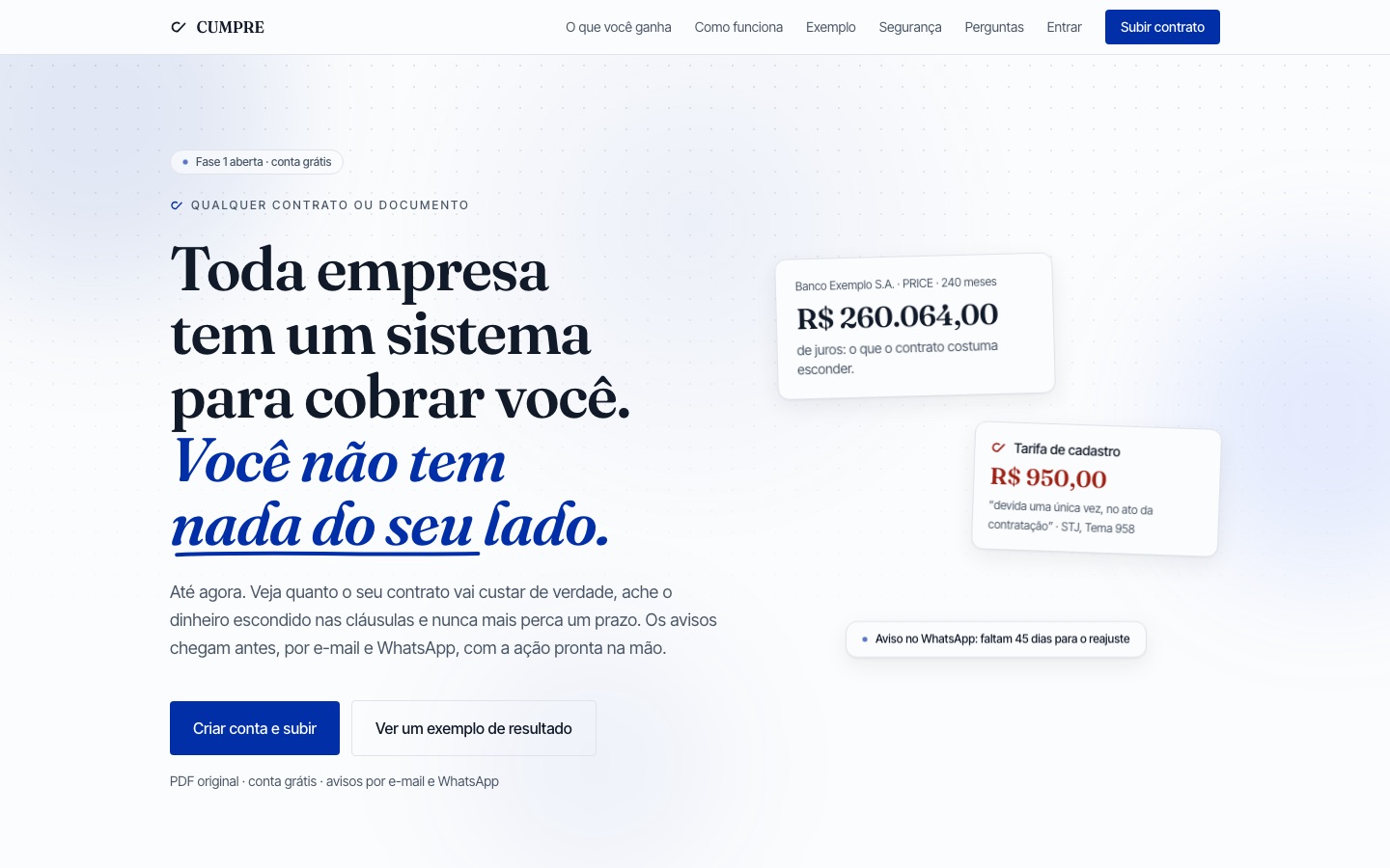 Página inicial do Cumpre